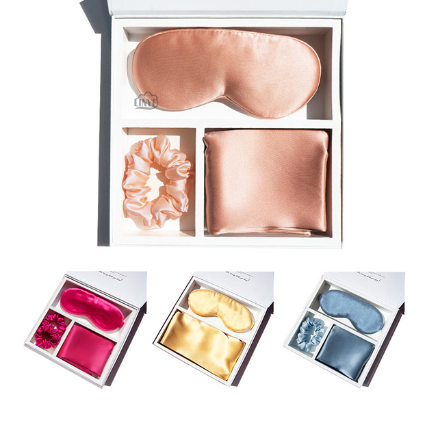 Set regalo in seta di alta qualità (compresa maschera per gli occhi, federa e anello per capelli)