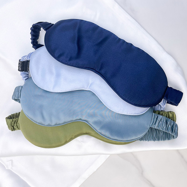 Maschera per dormire in seta tinta unita con logo personalizzato Maschera per occhi regolabile in pura seta di gelso al 100% per pause di viaggio