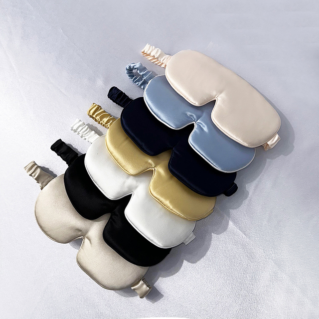 Maschera per gli occhi in seta con etichetta privata con logo personalizzato in fabbrica Set di maschere per gli occhi in vera seta di gelso nera al 100% di lusso per il sonno